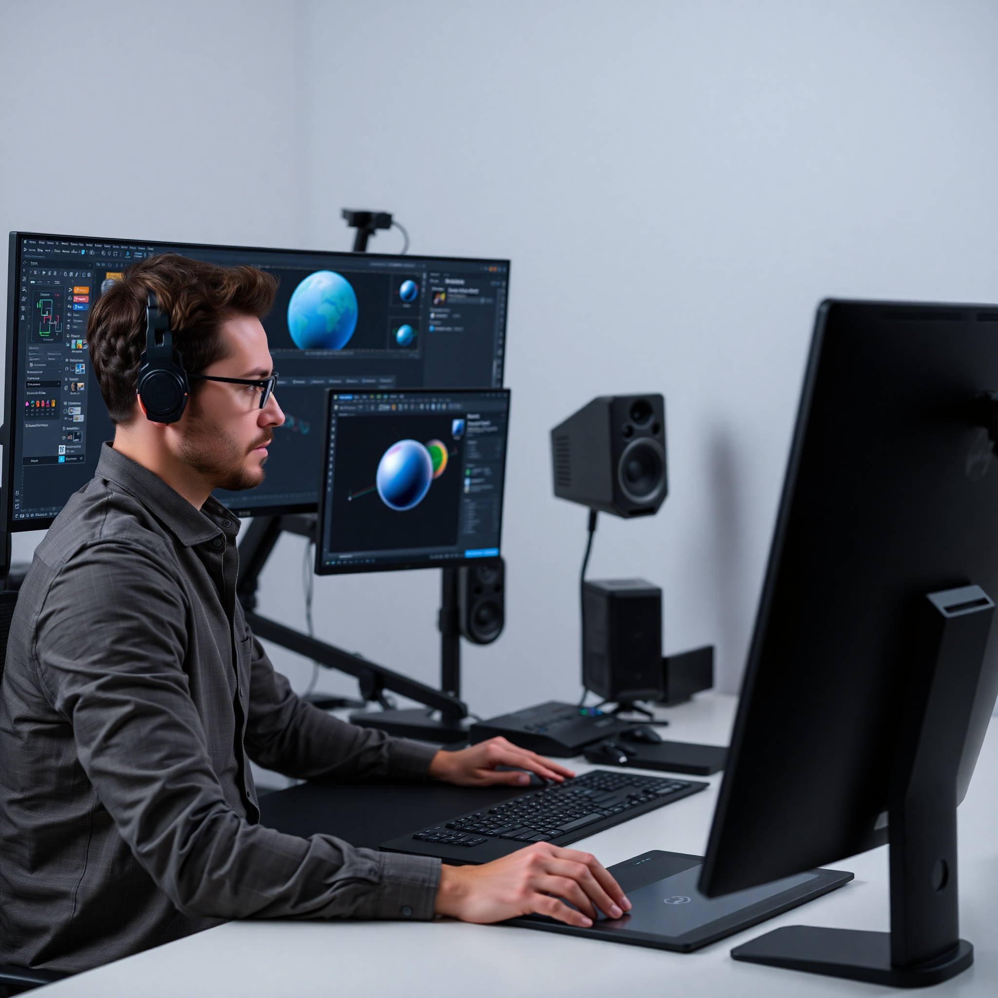 Artista 3D trabajando en el Editor de Materiales de 3ds Max configurando parámetros de un material físico realista