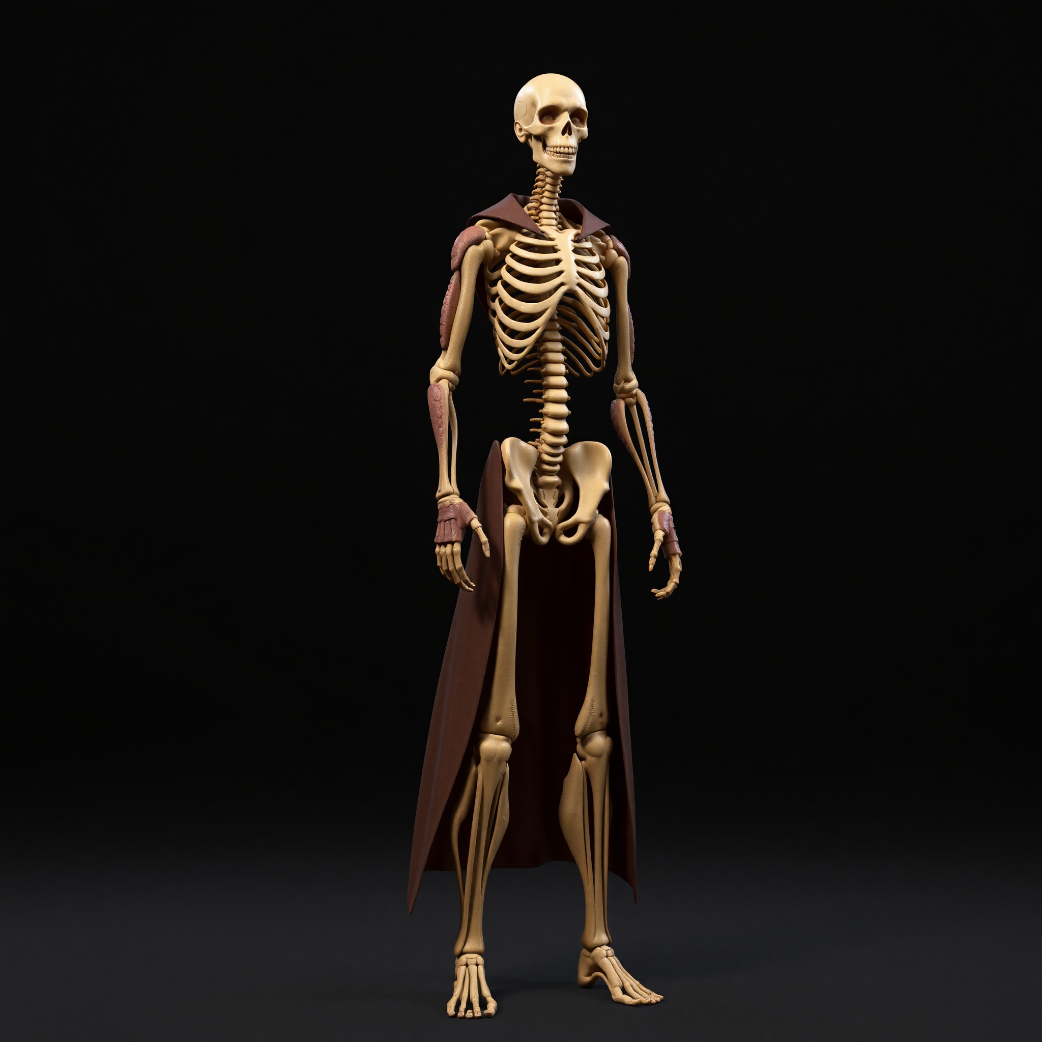 Esqueleto de animación 3D superpuesto en modelo de personaje humanoide en software profesional