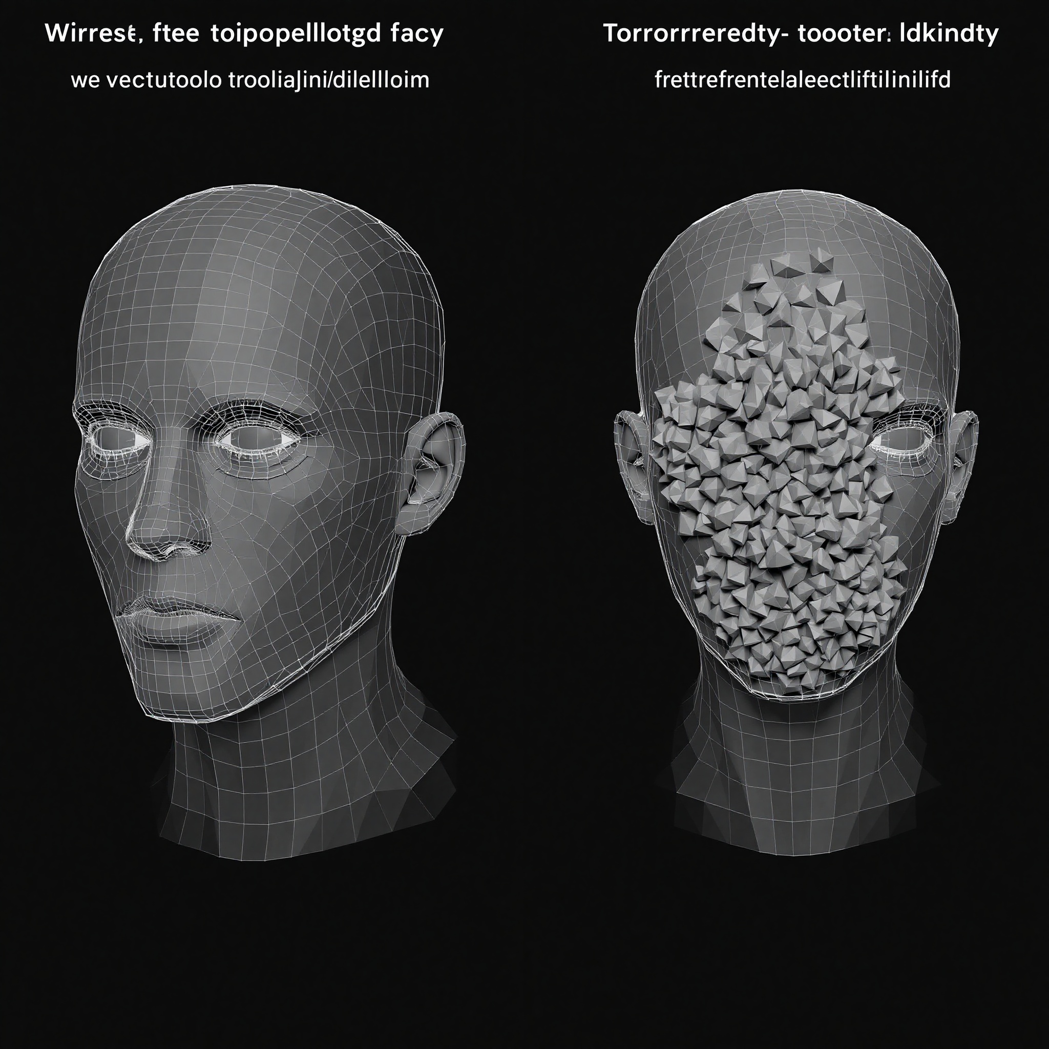 Comparación de topología poligonal correcta e incorrecta en un personaje 3D