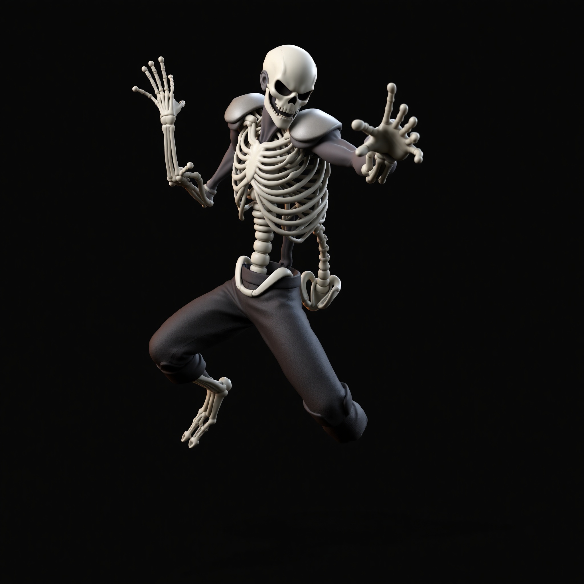 Personaje 3D animado en pose de acción demostrando rigging y animación profesional