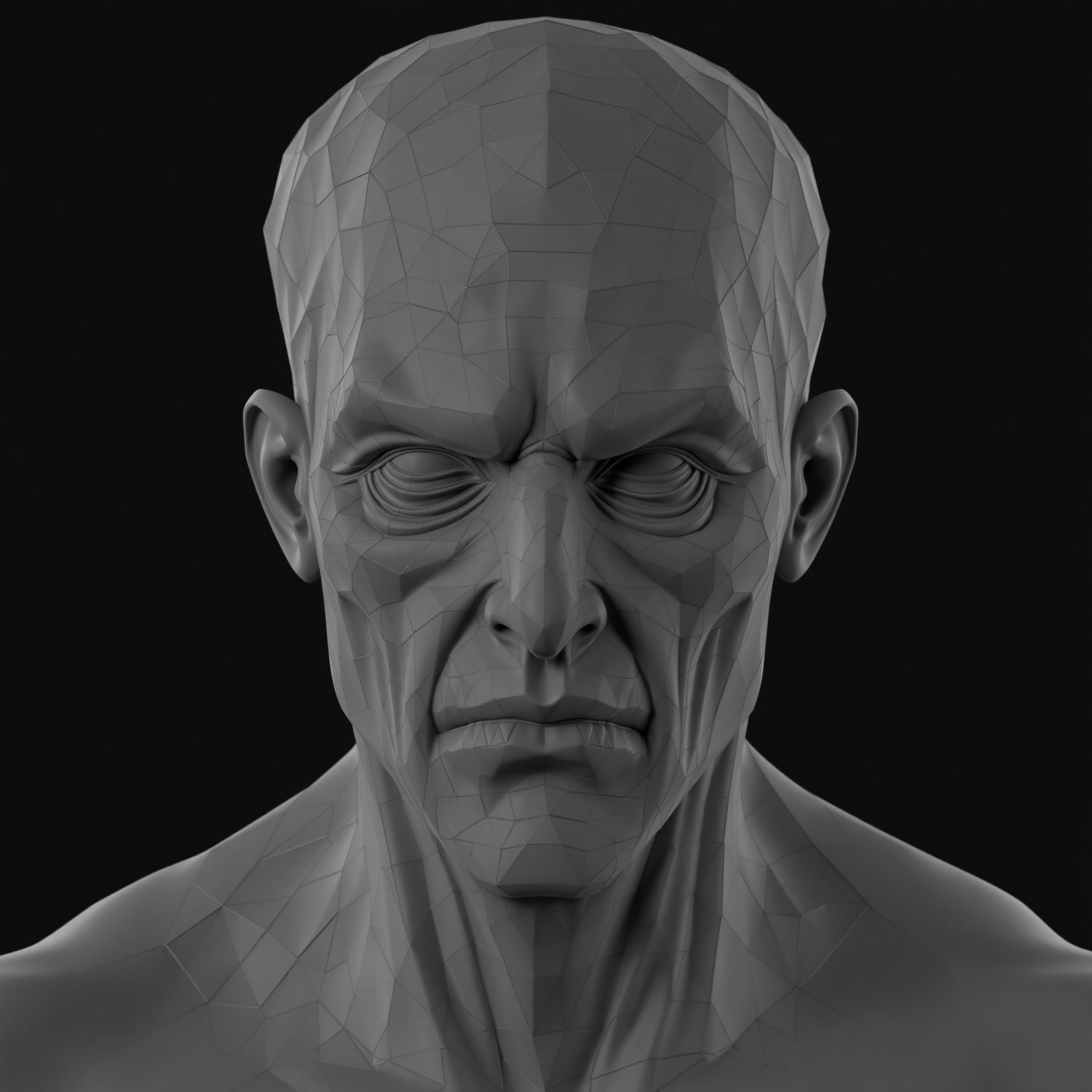 Personaje 3D con detalle de modelado poligonal avanzado, múltiples niveles de subdivisión